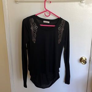 Black long sleeve tee with embellished detail